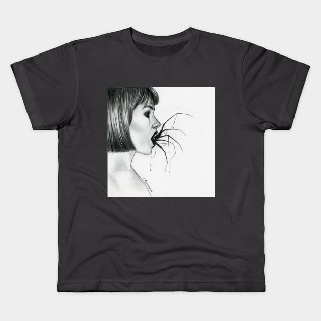 Ansekenamun - Horror art girl print Kids T-Shirt by Ansekenamun